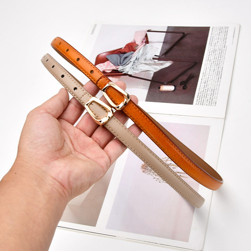 New Genuine Leather Thin Belt Women's Fashion Belt with Skirt Simple and Trendy Thin Trouser Belt Korean Style Women's Thin Belt Wholesale