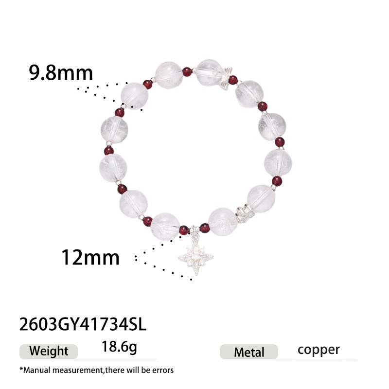 Nuevo estilo chino estrella de goma roja flor granada cristal blanco cristal verde de piedra natural pulsera de cuentas pulsera mujer