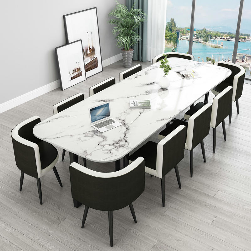 240*100 imitación piedra patrón de escritorio cuero negro techo blanco una mesa diez sillas