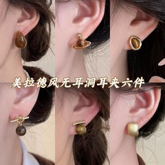 美拉德风咖色无耳洞耳夹女秋冬高级感耳环新款复古耳钉蚊香盘耳饰