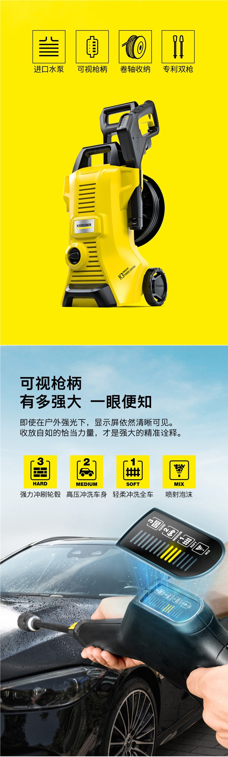 German Kärcher Car Washing Machine Portable Car Washing High-Pressure Water Gun Household Water Pump High-Power Courtyard Cleaning Machine Artifact