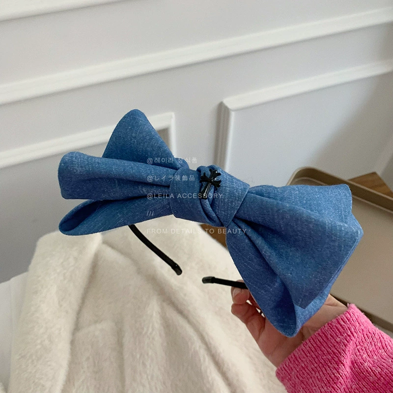 Демисезонная синяя повязка на голову, большая hair accessory для фотосессий, заколка с бантом, шпилька, новая коллекция, широкая палитра цветов, стиль высокого качества