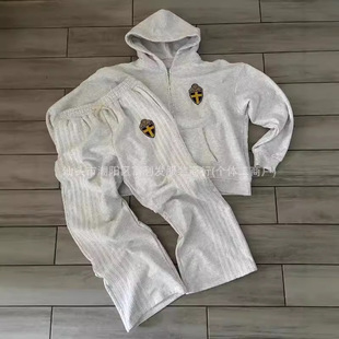 Cross-border e-commerce autumn and winter new American casual loose gray hooded sweater suit zipper sweater cardigan pants
