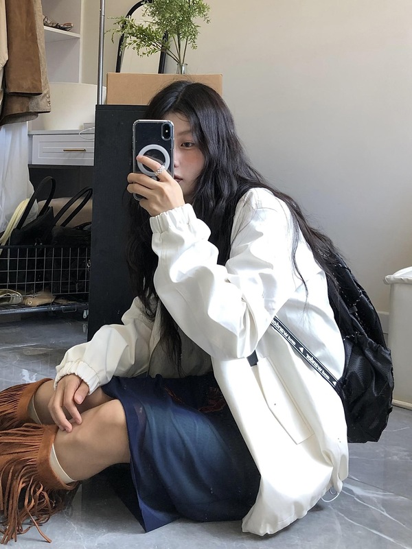 漂亮早秋外套女秋季宽松设计感休闲简约立领刺绣运动夹克上衣|undefined