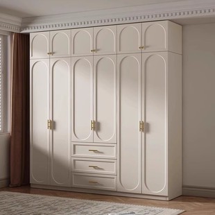 French Cream Style Solid Wood Cabinet Wardrobe Household Bedroom Small Apartment Modern Simple Cabinet Finished Large Wardrobe