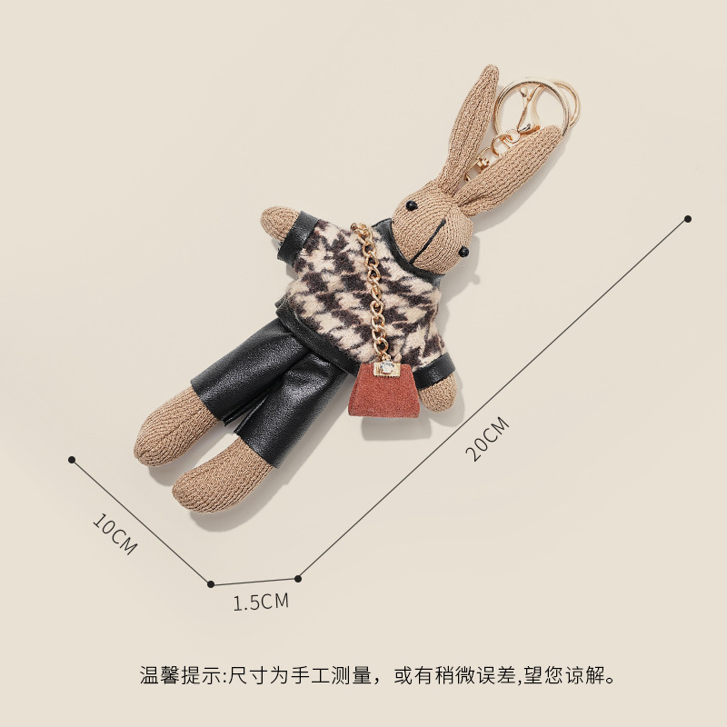 Moda houndstooth conejo lindo peluche muñeca colgante creativo llavero bolsa colgante de peluche de juguete al por mayor