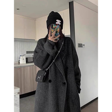 黑色毛呢外套女2024年秋冬新款感韩版宽松中长款呢子大衣加厚