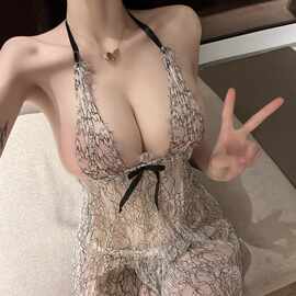 性感吊带睡裙纯欲风透视蕾丝花边睡衣高档超仙甜美花纹露背睡衣裙
