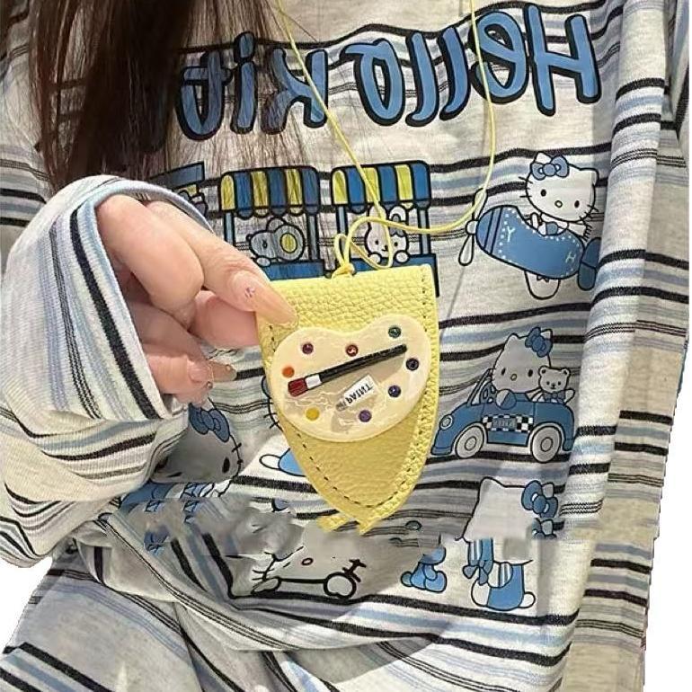 Cuero divertido lindo y divertido disco de pintura collar clip de gafas halter monedero largo bolso de almacenamiento portátil anti-pérdida