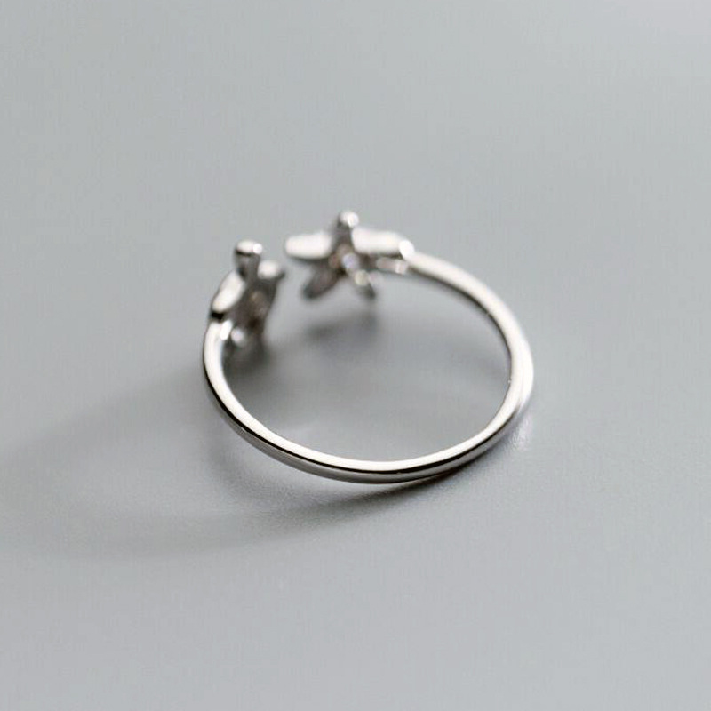 Inlay Design Cute Tortoise Star Copper Inlay Zircon Silver Plated Open Rings