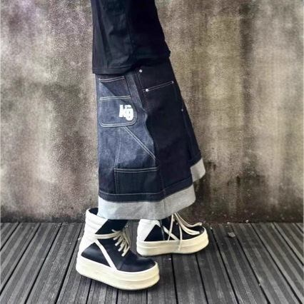 Grailz Project Vibe Pop-Up Store Co-Branded Limited Workwear Original Cow Logging Three-Point Denim Shorts Trendy