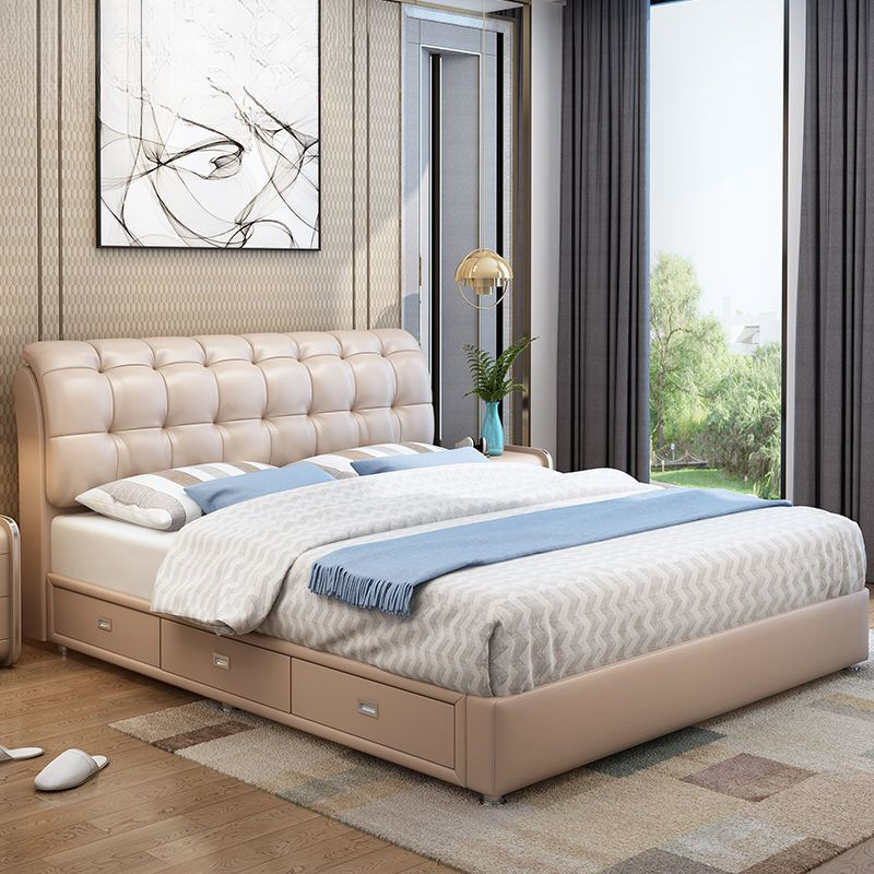 Leather Bed 1.8 m Simple Modern Leather Bed Small Apartment Soft Bag Master Bedroom Double Wedding Bed Tatami 1.5 Storage Bed