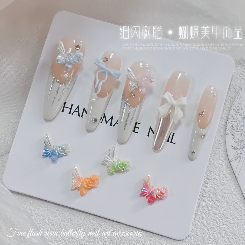 新しいレトロな中国風の蝶愛花ネイルアートアクセサリー DIY 妖精蝶ローズ純粋な欲望スタイルのネイルアクセサリー|undefined