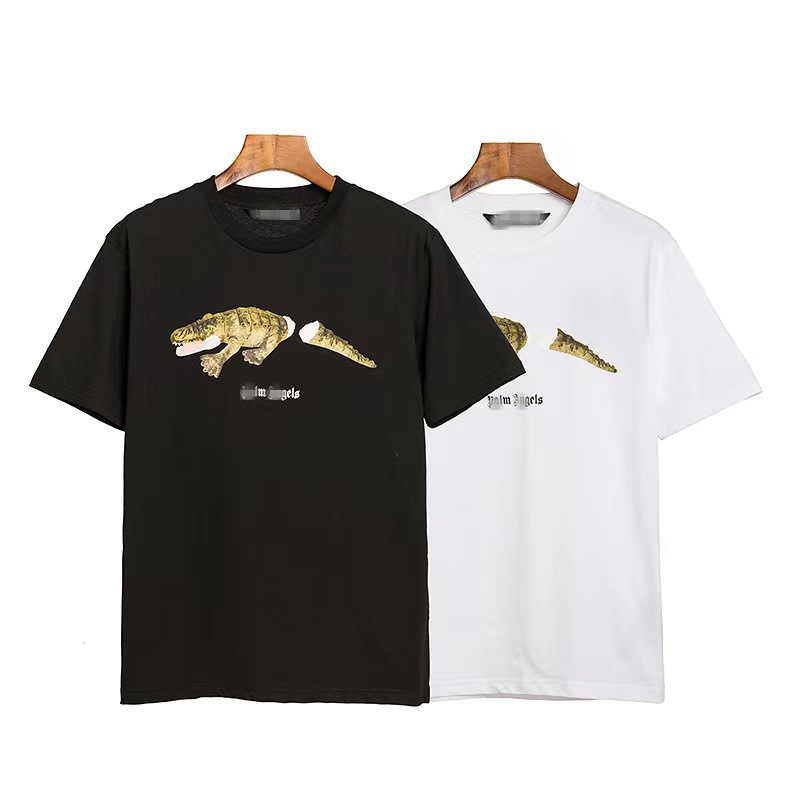 Wholesale Cross-Border European and American Trendy Brand Palm Broken Tail Crocodile Short-Sleeved T-Shirts for Men and Women Couples Loose Letter Half-Sleeve