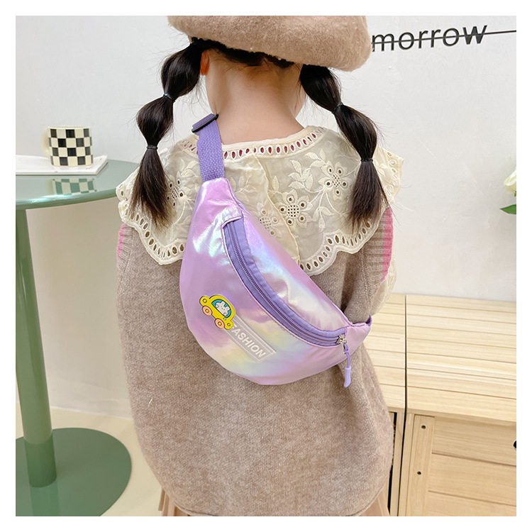 2023 New fashionable and trendy portable laser PU leather children's waist bag, crossbody small bag, sports laser chest waist bag undefined