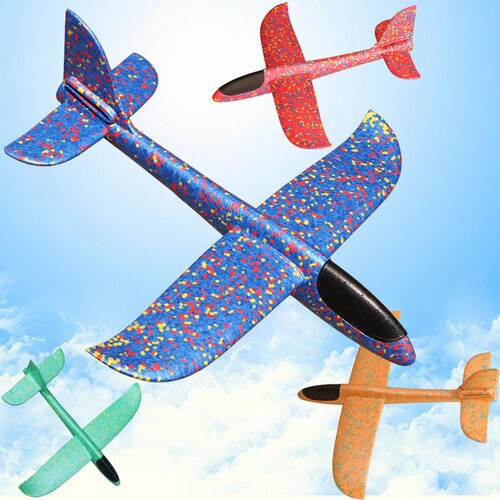 Luminous hand-thrown foam airplane 48CM small and large hand-thrown outdoor children's swing double-hole glider toy wholesale