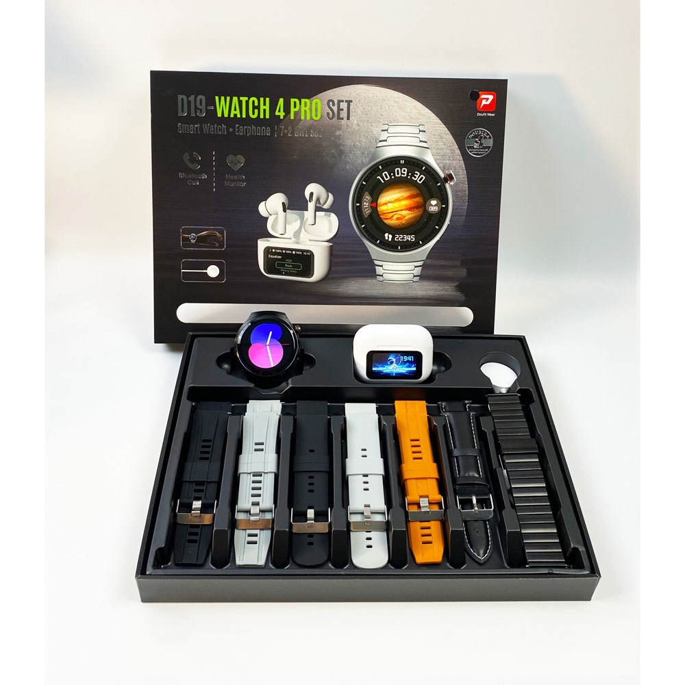 Juego de reloj inteligente de pantalla redonda de alta calidad D19 watch 4 proset carga inalámbrica HD pantalla grande con auriculares
