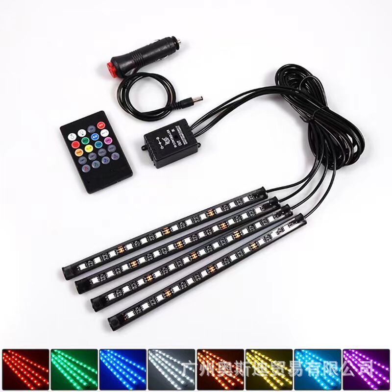 Factory direct cross-border decorative light 12led colorful voice-activated car interior atmosphere light foot light APP Bluetooth atmosphere light
