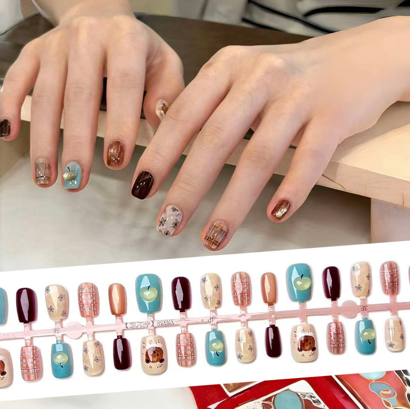Autumn and Winter Hot-Selling Brown Series Maillard Small Floral Press-On Nails with 3D Resin Nail Stickers, Cute Retro Ins Style Autumn and Winter Hot-Selling Brown Series Maillard Small Floral Press-On Nails with 3D Resin Nail Stickers, Cute Retro Ins Style