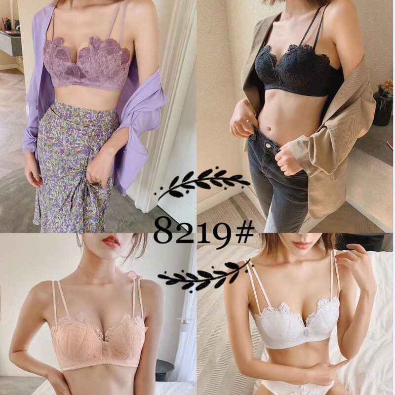 8219 sweet and honey embroidered matching cute sexy bra suit wireless massage Palm Cup push up underwear for women