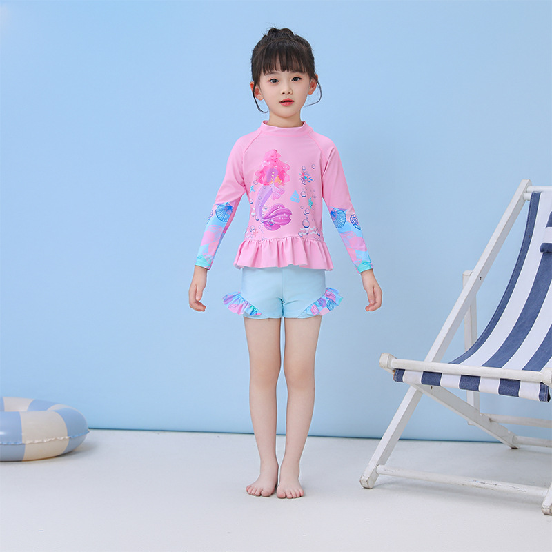 2024新款儿童泳衣女童分体中大童立体荷叶公主泳装宝宝女童游泳衣