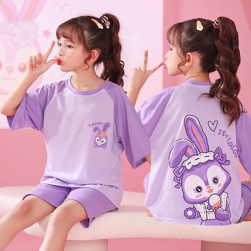 Verano niñas pijamas algodón peinado fino traje de manga corta niños niñas estilo occidental grande lindo homewear