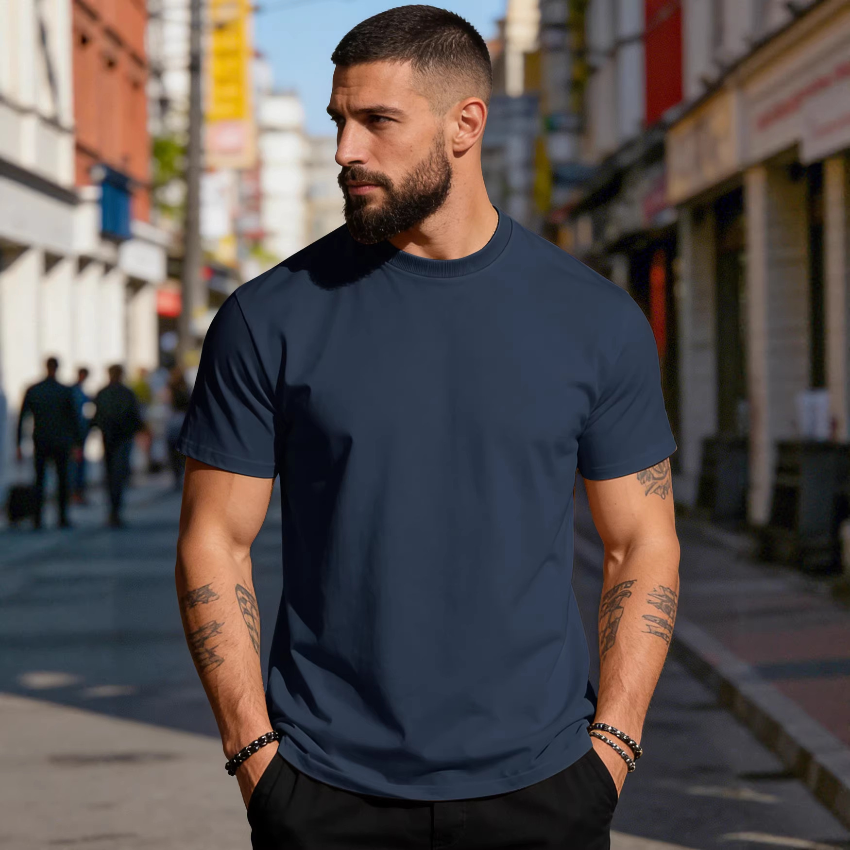 Comercio exterior transfronterizo de Europa y los Estados Unidos Amazon verano masculino de color sólido simple camiseta de cuello redondo de algodón transpirable de manga corta