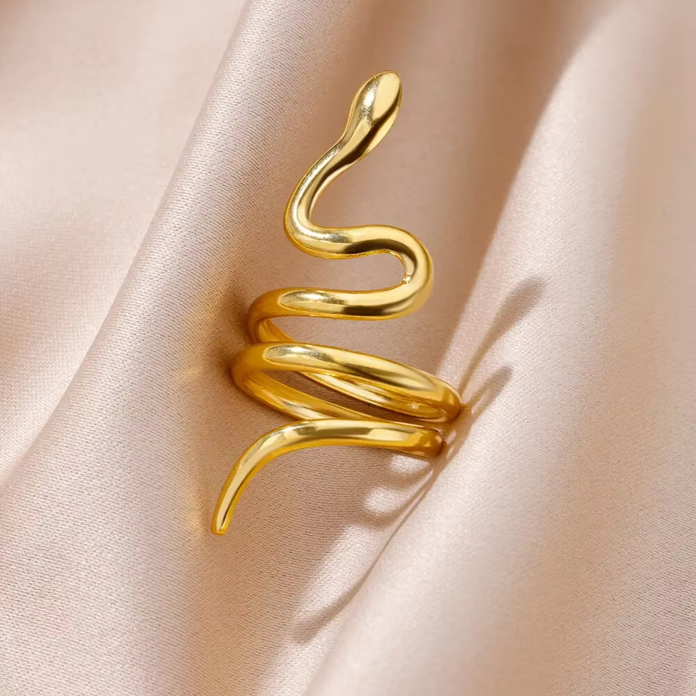 6g Weight 0.03µm Gold Plating Thickness PVD Coated Gold Plating Process 18K Real Gold Plated Plating Material Zircon Inlay Material Open Rings Classification 1 Piece Quantity Daily Occasion 304 Stainless Steel Material Snake Pattern All Seasons Season Unisex Gender Glam, Hip-Hop, Exaggerated Style Plating, Hypoallergenic Craft Glam Hip-Hop Exaggerated Snake 304 Stainless Steel Copper Plating Unisex Open Rings 10