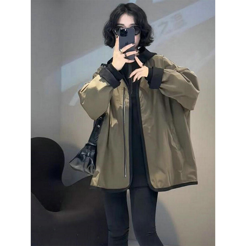 欧货撞色两面穿V领风衣女士秋季新款宽松显瘦百搭棒球中长款外套|undefined