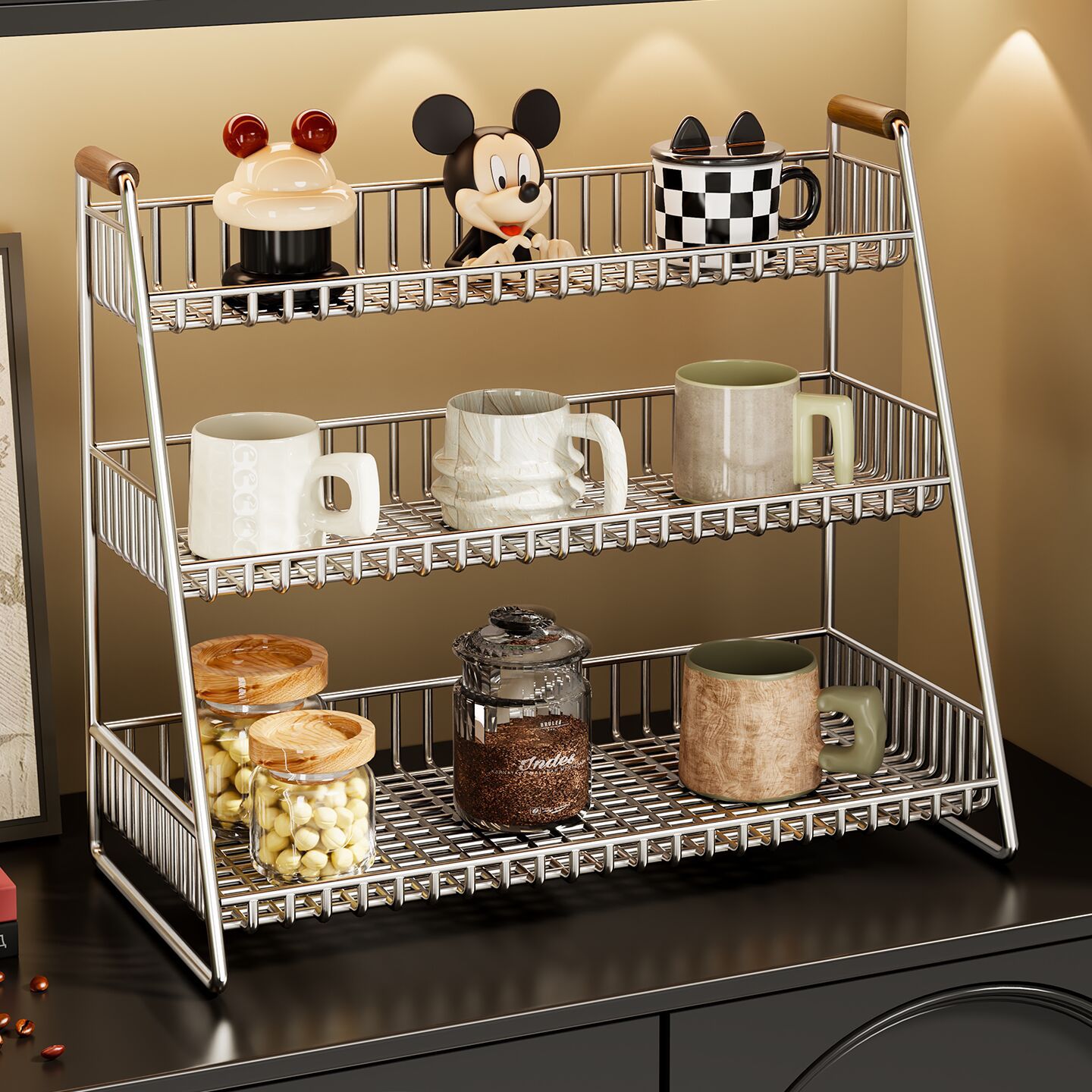 Estante Organizador de Tazas de Mesa Multicapa para Sala de Estar y Cocina