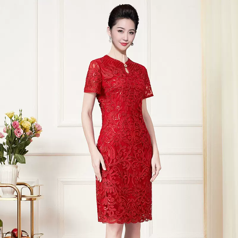 高端婚宴礼服裙子夏款透气中老年连衣裙年轻婆婆丈母娘妈妈装批发