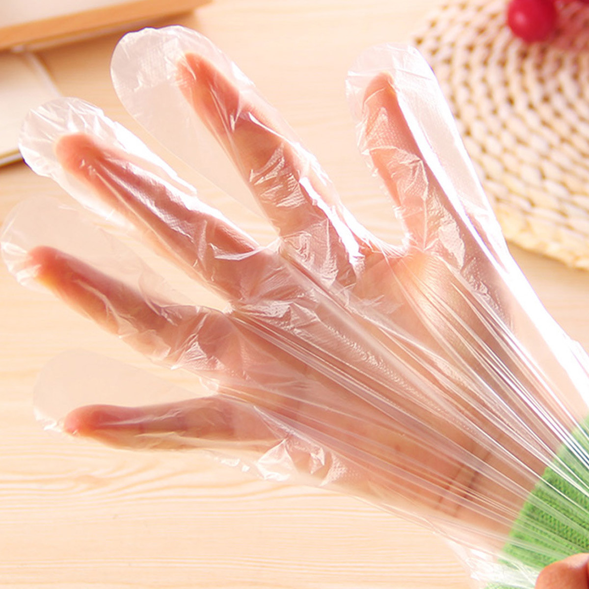 100 pieces thickened disposable gloves transparent PE plastic film gloves beauty catering takeaway food gloves