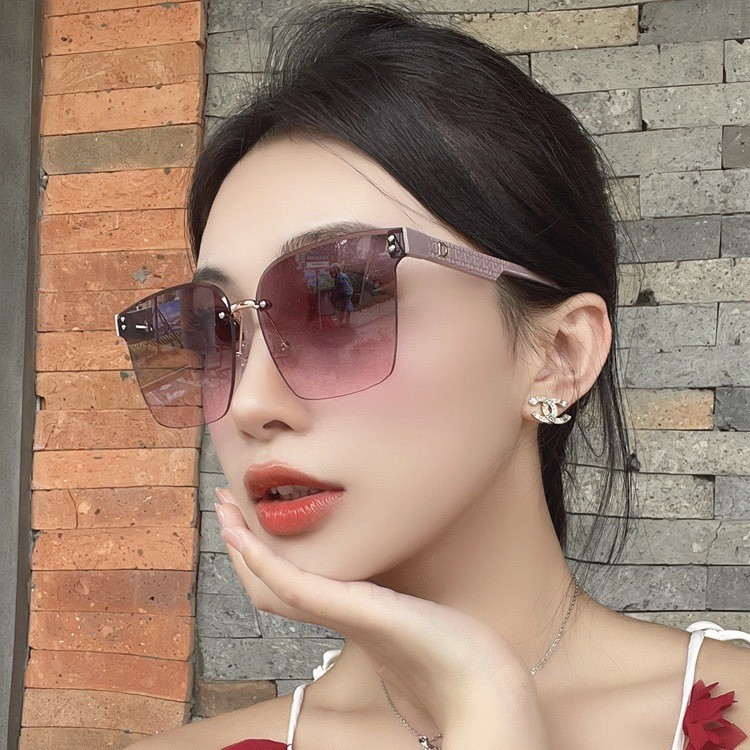2024 New Fashion Frameless Cut Edge Sunglasses Women's Anti-Uv Trendy Casual Sunglasses Little Red Book Same Style