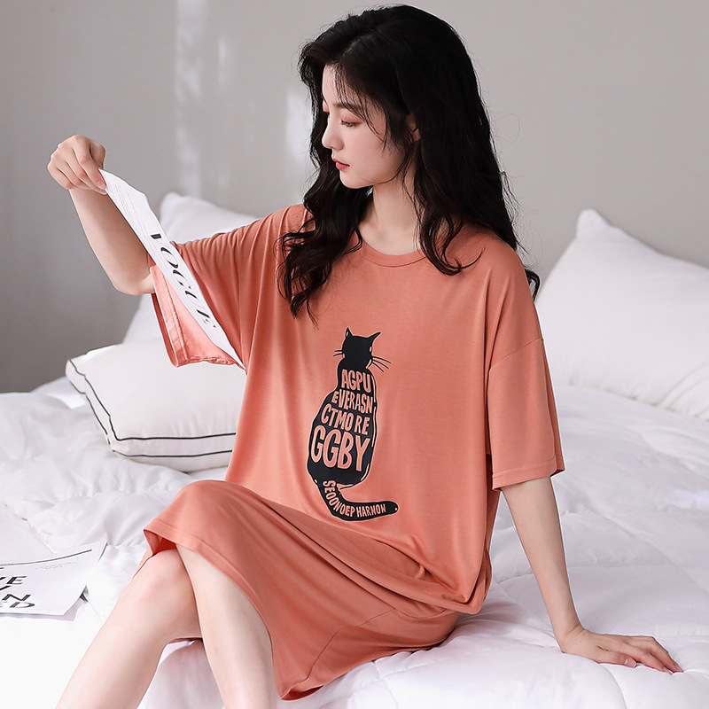 Camisón para las mujeres primavera y verano nuevo Algodón puro lindo casual más tamaño pijamas suelta delgada homewear Vestido de manga corta