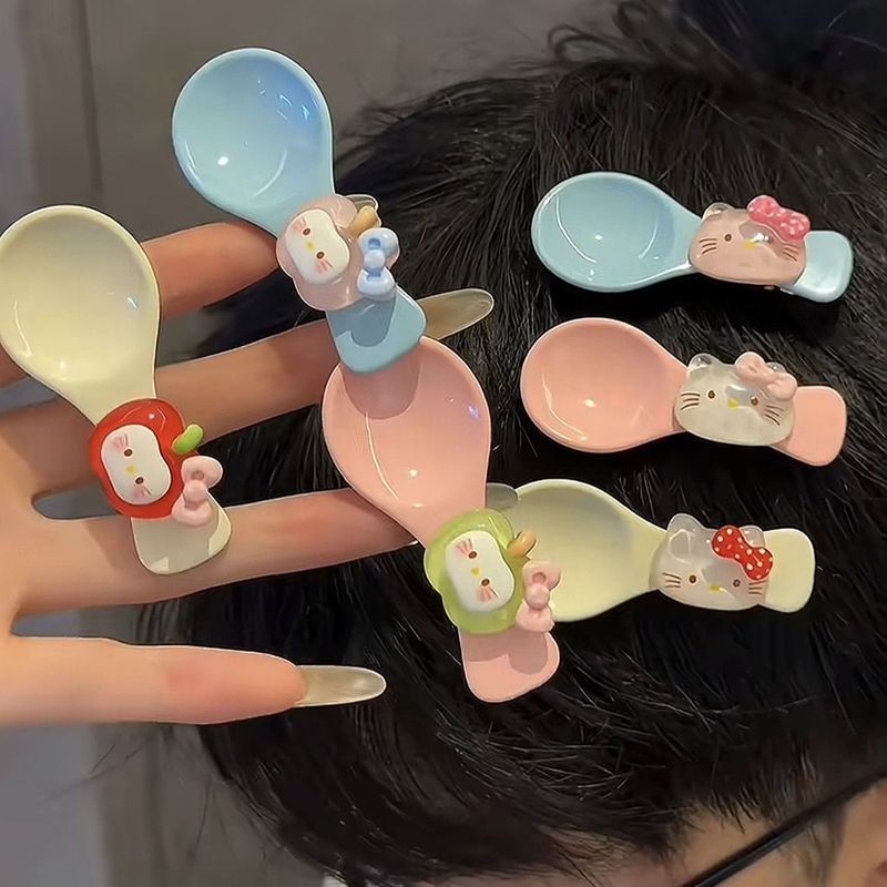 猫のご飯飾り付け、甘いインスタ風、女の子らしい可愛い、アヒル口型のスプーン風ヘアピン、おもしろヘアピン、人気、おしゃれ、漫画風|undefined