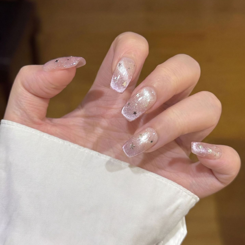 Darryson [Soul Around] Hand-worn Armor Purple Cat's Eye French Manicure Finished Pull Line Love