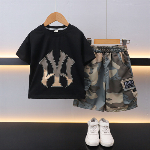 Boys' camouflage shorts set  summer new style children's handsome short-sleeved camouflage two-piece set baby clothes trendy