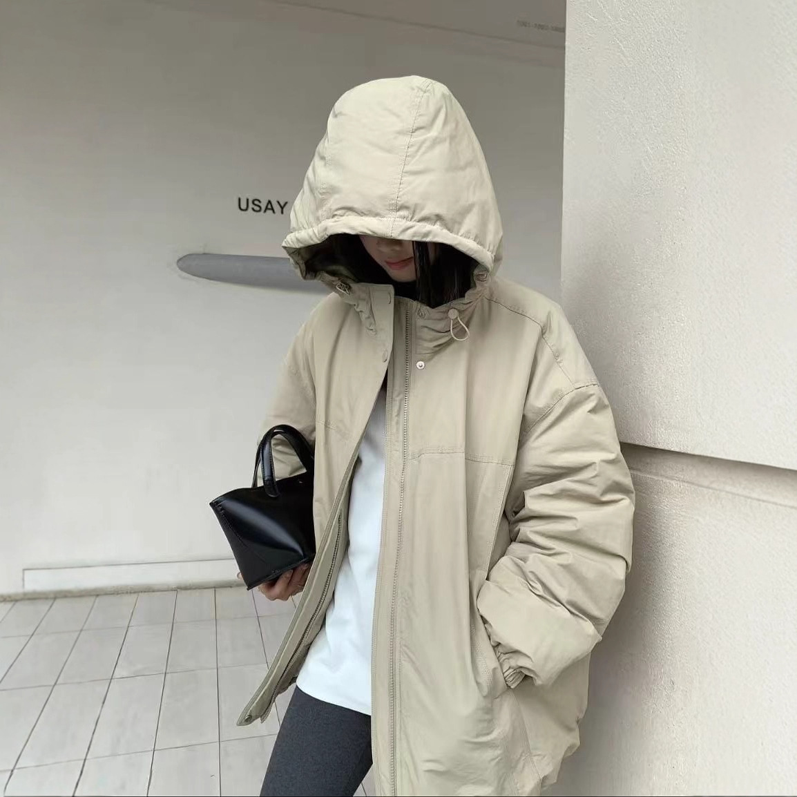 慵懒风宽松连帽羽绒服9869