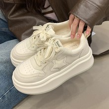 正品爆款小白鞋女真皮厚底松糕2025秋季新款韩版百搭休闲板鞋