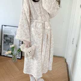 2026夏季韩系甜美小碎花睡衣女纯棉纱布宽松睡袍浴袍睡裙家居服