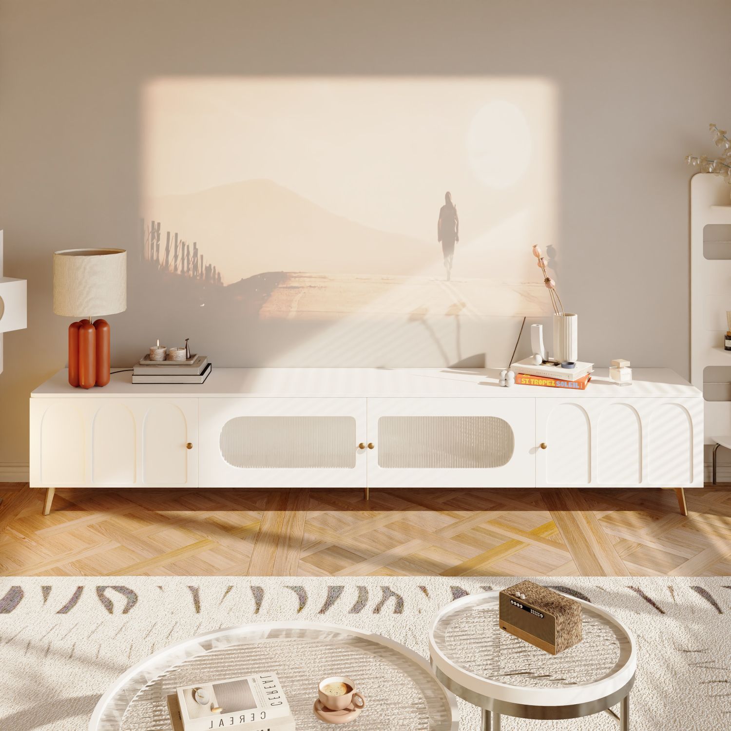 French Light Luxury Tv Cabinet Simple Modern Living Room Home Suspended Floor-To-Ceiling Cream Style Coffee Table Combination Tv Cabinet