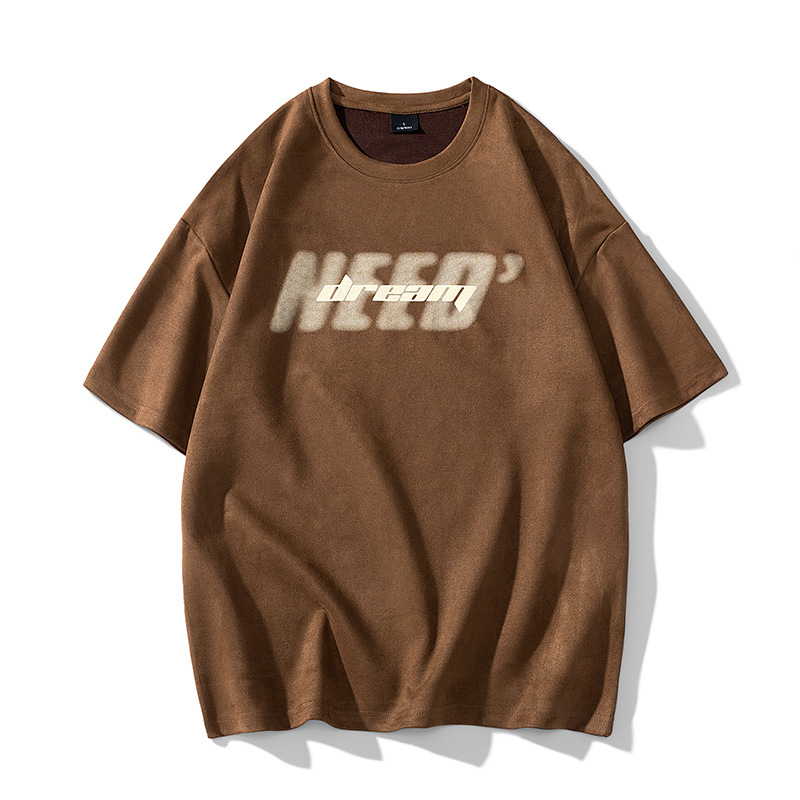 Gewaschenes altes T-Shirt im amerikanischen Stil für Herren im Sommer aus Wildleder mit kurzen Ärmeln, High Street, lockere, trendige Kleidung_voghion.com