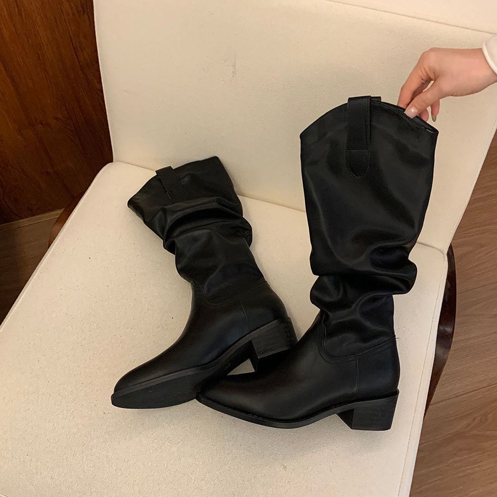Punches grueso plegado pila de botas de cilindro alto para mujeres 2026 nueva primavera de moda universal botas delgadas Martin