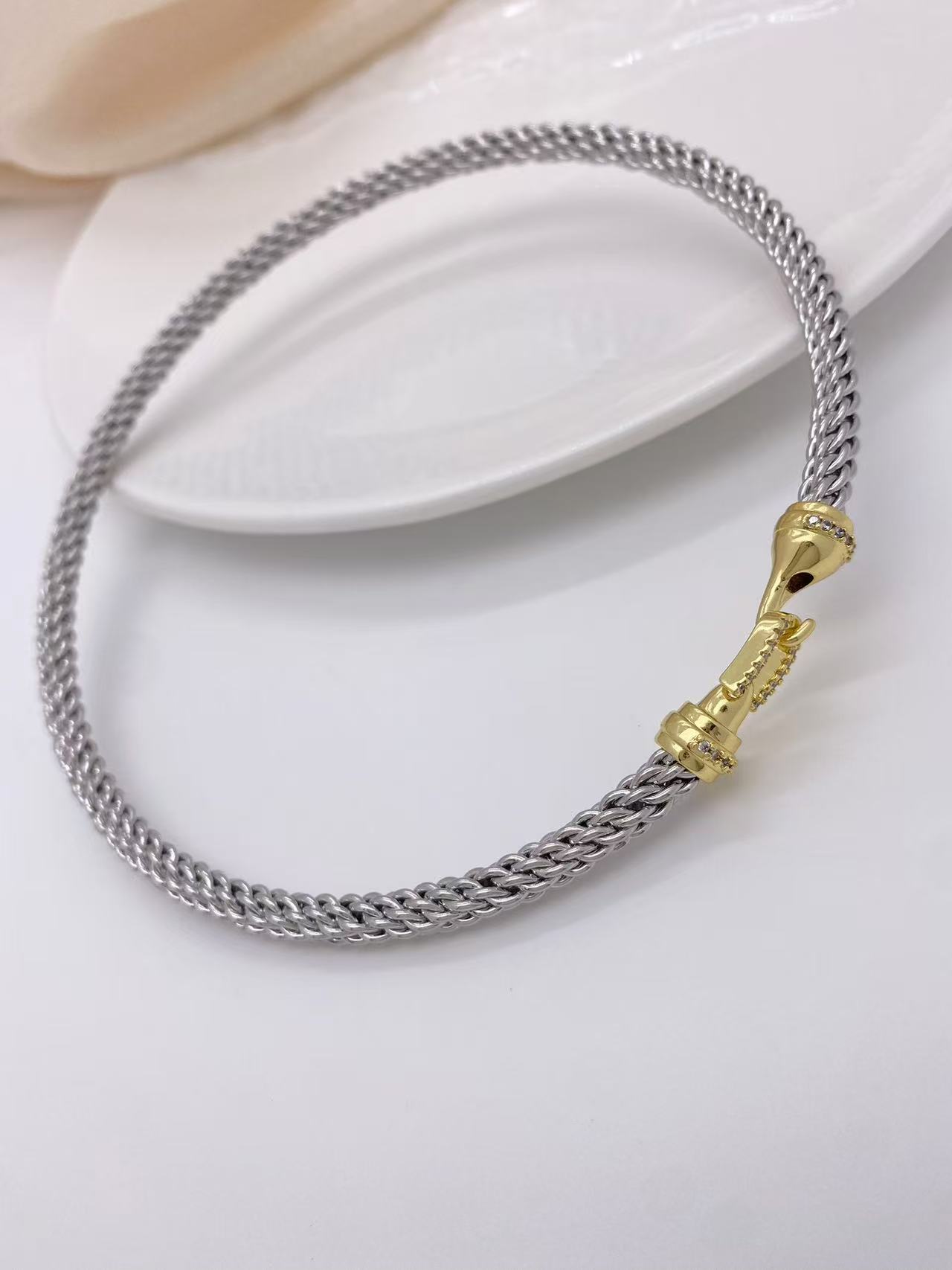 Mixed Metal, Inlay Design Wholesale Jewelry Simple Style Geometric Copper Zircon 18K Gold Plated Mixed Metal Inlay Bracelets Necklace