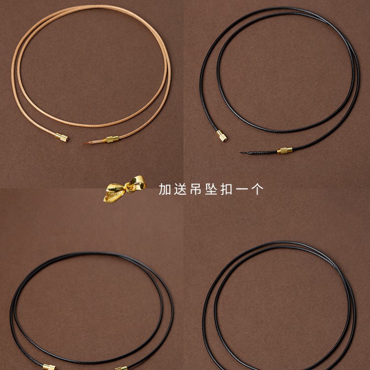 翡翠ペンダント黒ロープペンダントストラップ男性と女性の半完成黒ワックスレザーロープネックレスペンダントロープ細いロープ|undefined