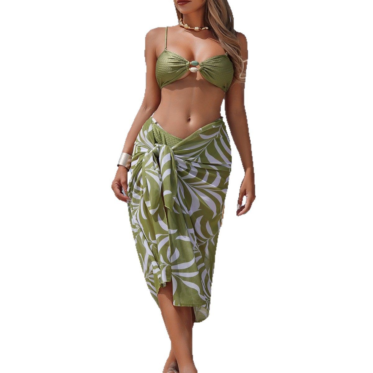 Dreiteiliger Bikini-Badeanzug für Damen, Strandurlaub, bedruckt, Badebekleidung für heiße Quellen, neuer Stil_voghion.com