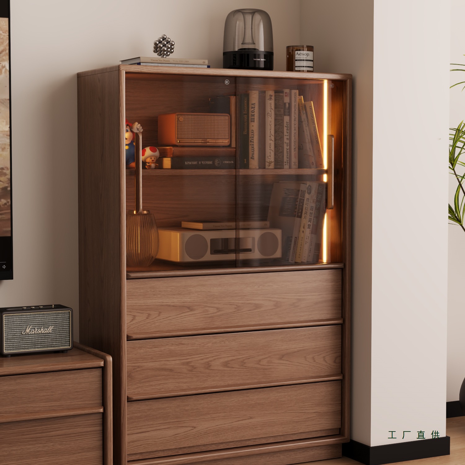 Solid Wood Side Cabinet Living Room Display Cabinet Skeleton Line Storage Cabinet Drawer-Type Vertical Cabinet Storage Cabinet Second-Hand Storage Cabinet