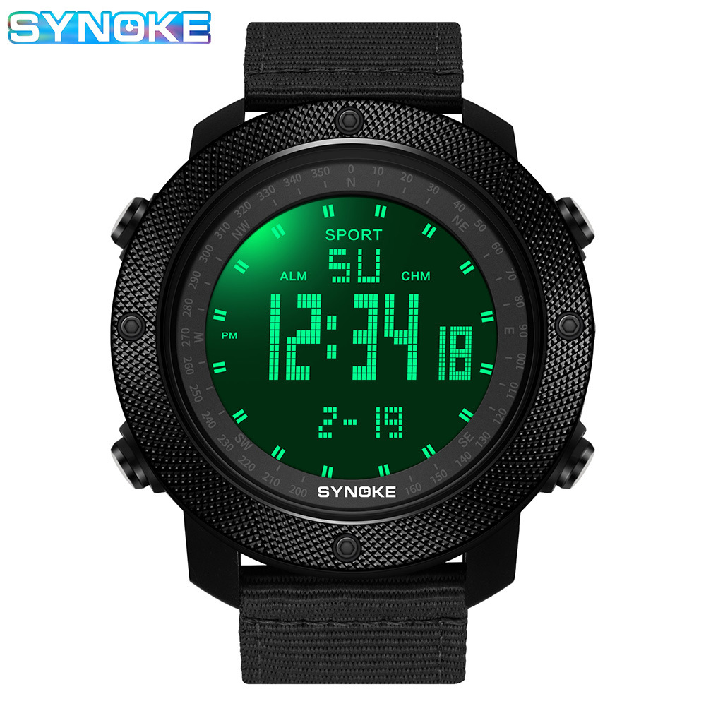 SYNOKE hombres deportes reloj electrónico correa de nylon multifuncional impermeable luminoso pantalla grande al aire libre montañismo moda Deportes
