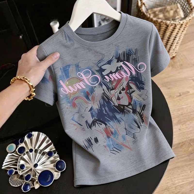 [95% combed cotton, 5% spandex] Summer versatile, stylish, youthful, simple, casual printed short-sleeved T-shirt.