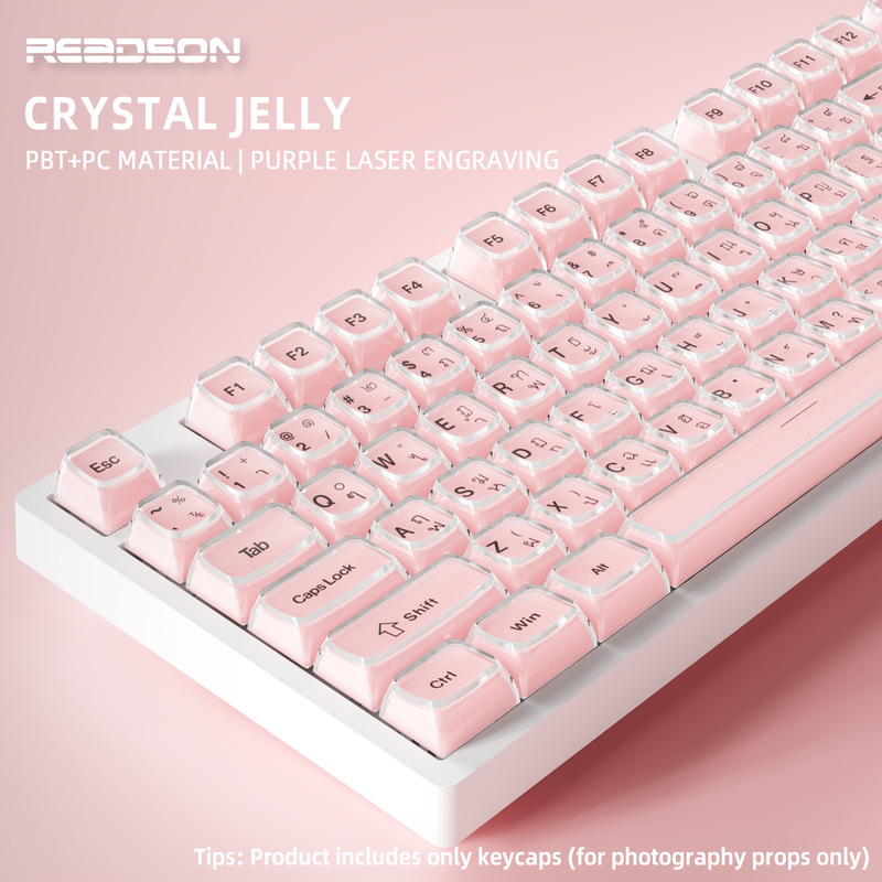 Thai Thai Character Roots【Crystal Jelly】Mechanical Keyboard Keycaps with Front and Side Engraving, Pc Double Color Injection Molded Small Full Set